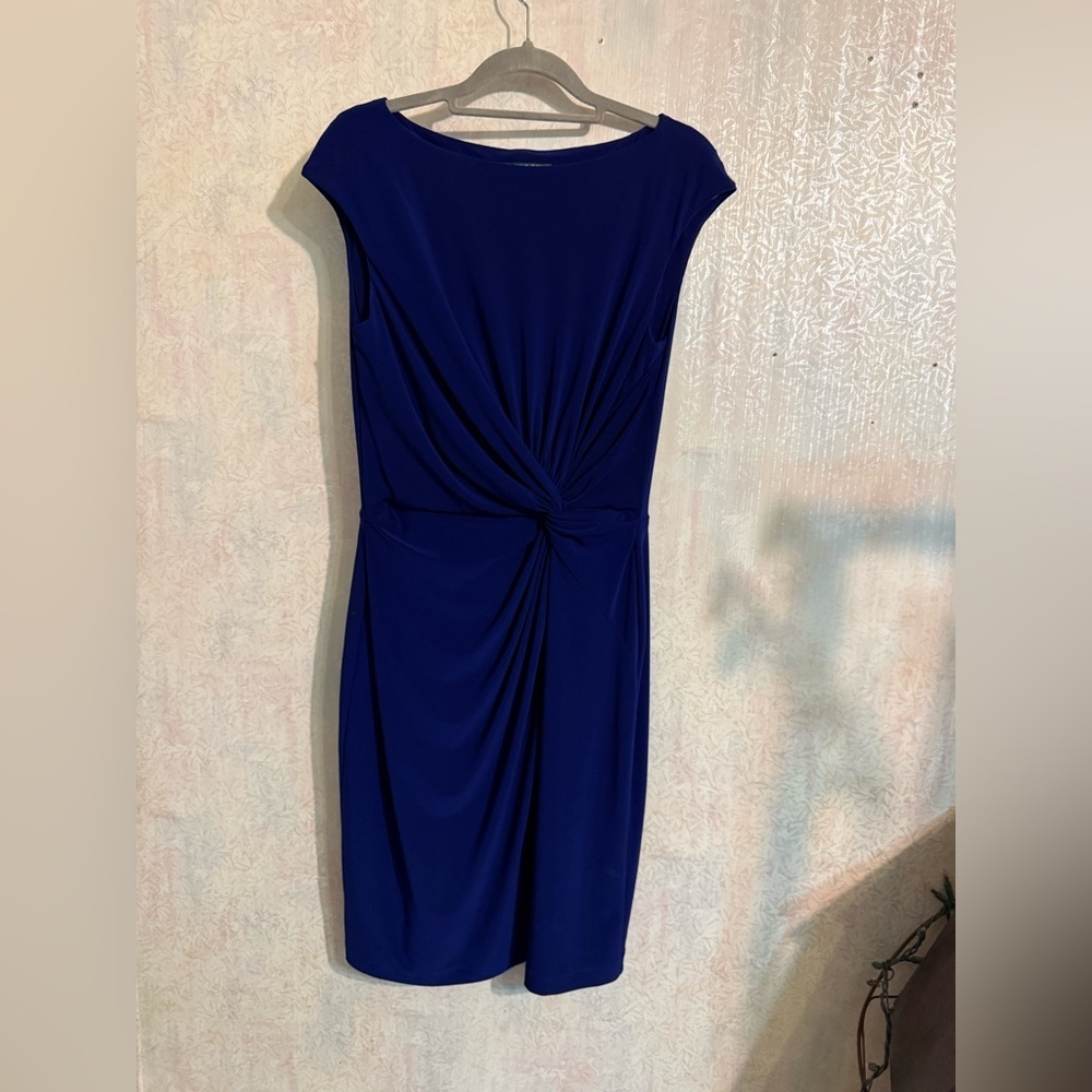 Lauren Ralph Lauren Royal Blue Knot-Front Midi Dress, Business, Formal, Party